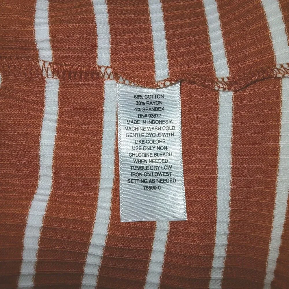 NWT a.n.a Womens XL Casual Henley Rib-knit Striped Burnt Orange T-Shirt Dress